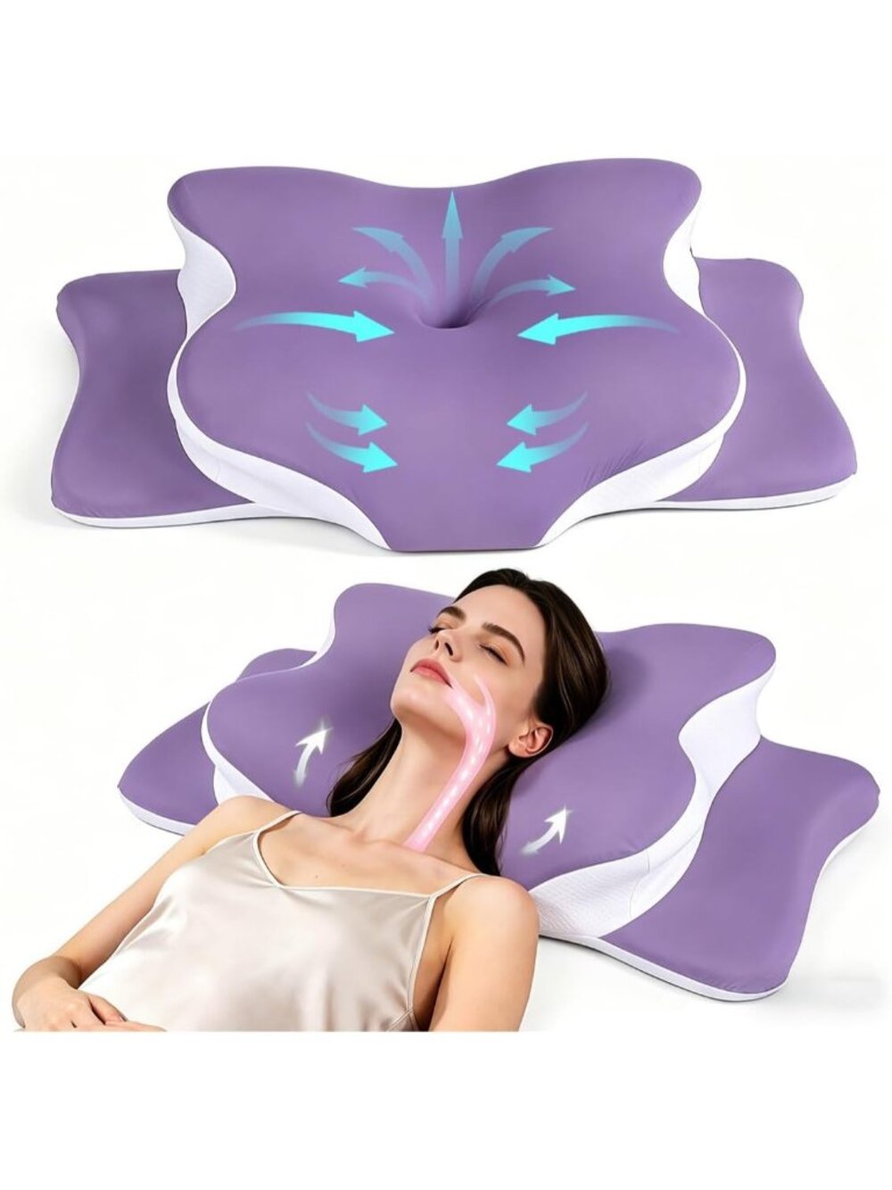 〽️for Neck Pain Relief Cooling Memory Foam Cervical Contour Support Pillow